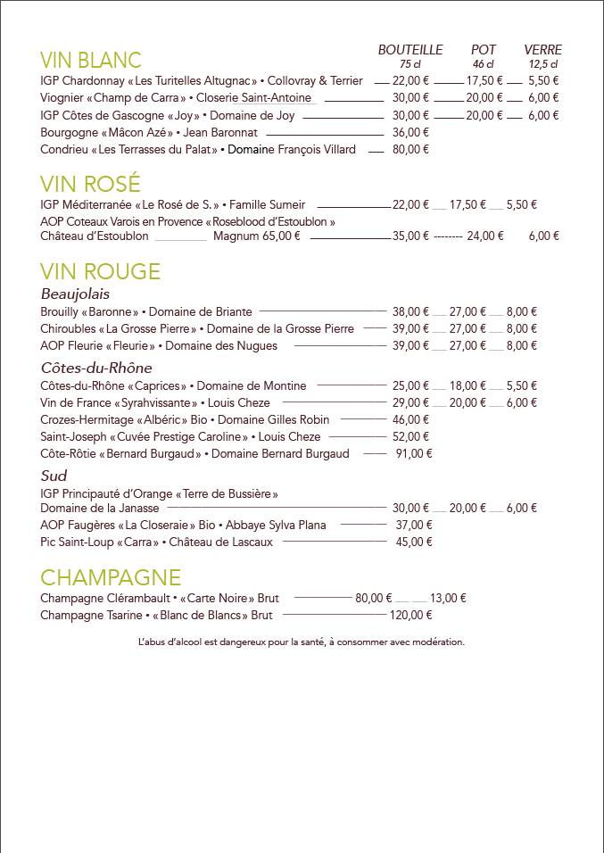 Menu de "Belles Rives" Braises & Condiments