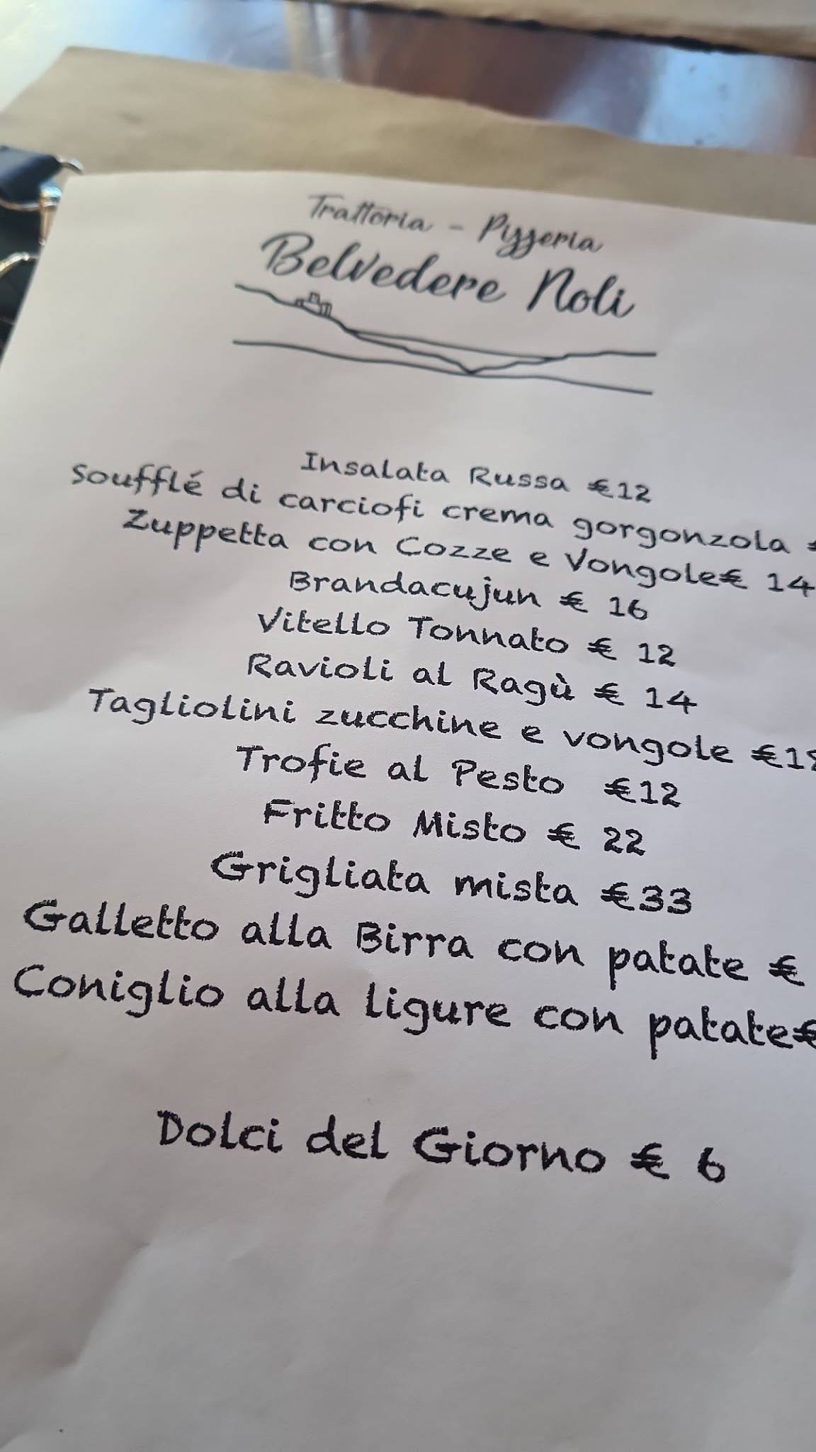 Menu di Belvedere 