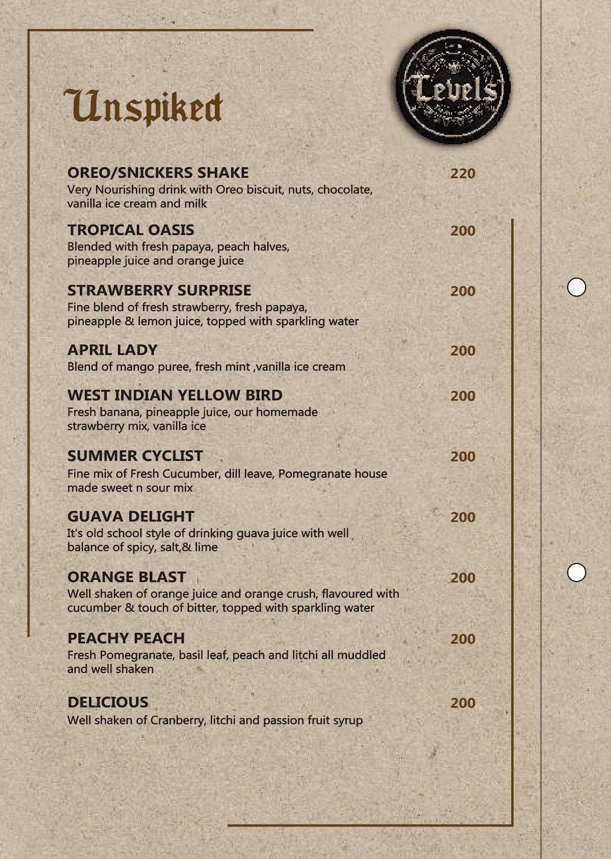 Menu at Levels Pub & Kitchen, Bengaluru