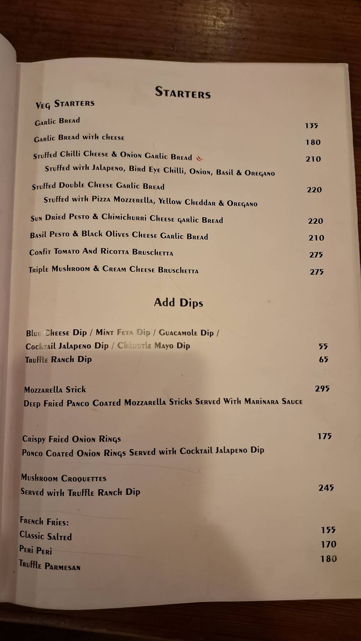 Pizzaa Chef menu
