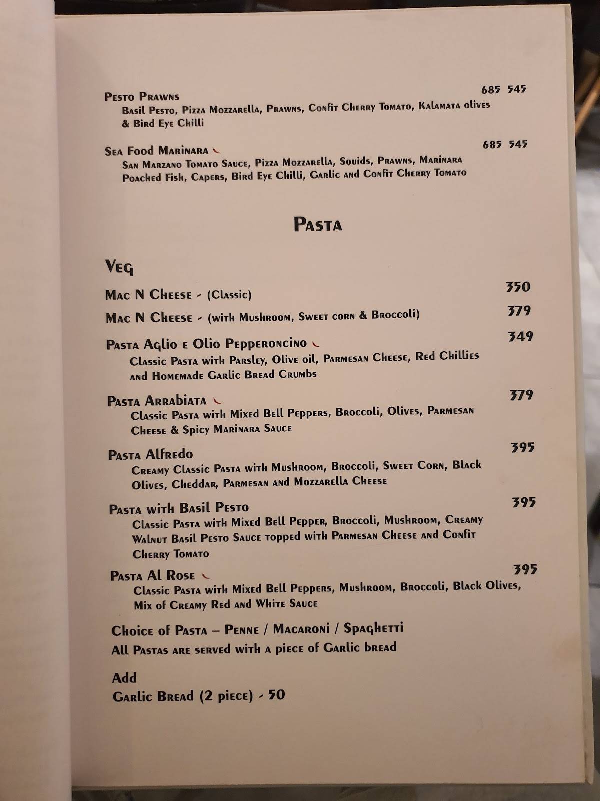 Pizzaa Chef menu