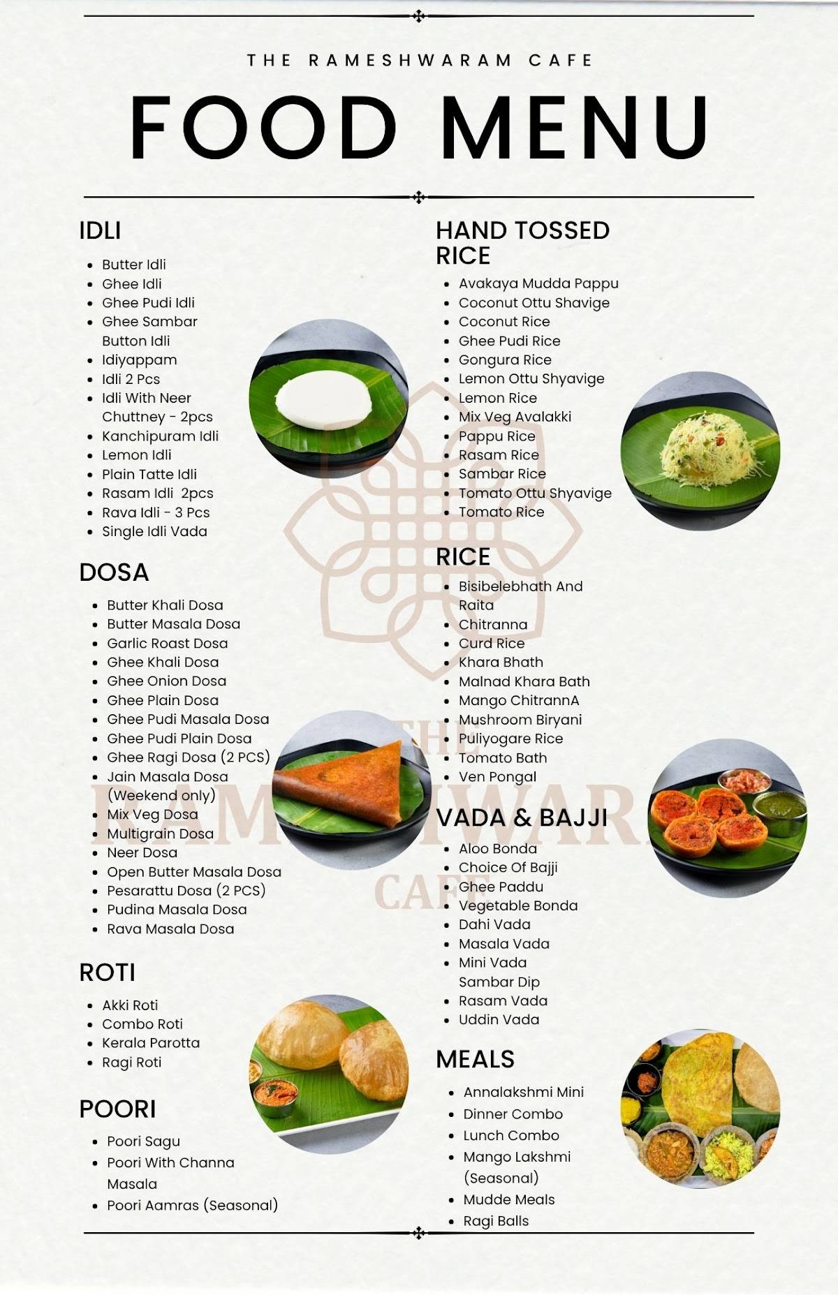 The Rameshwaram Cafe @ Brookfield menu