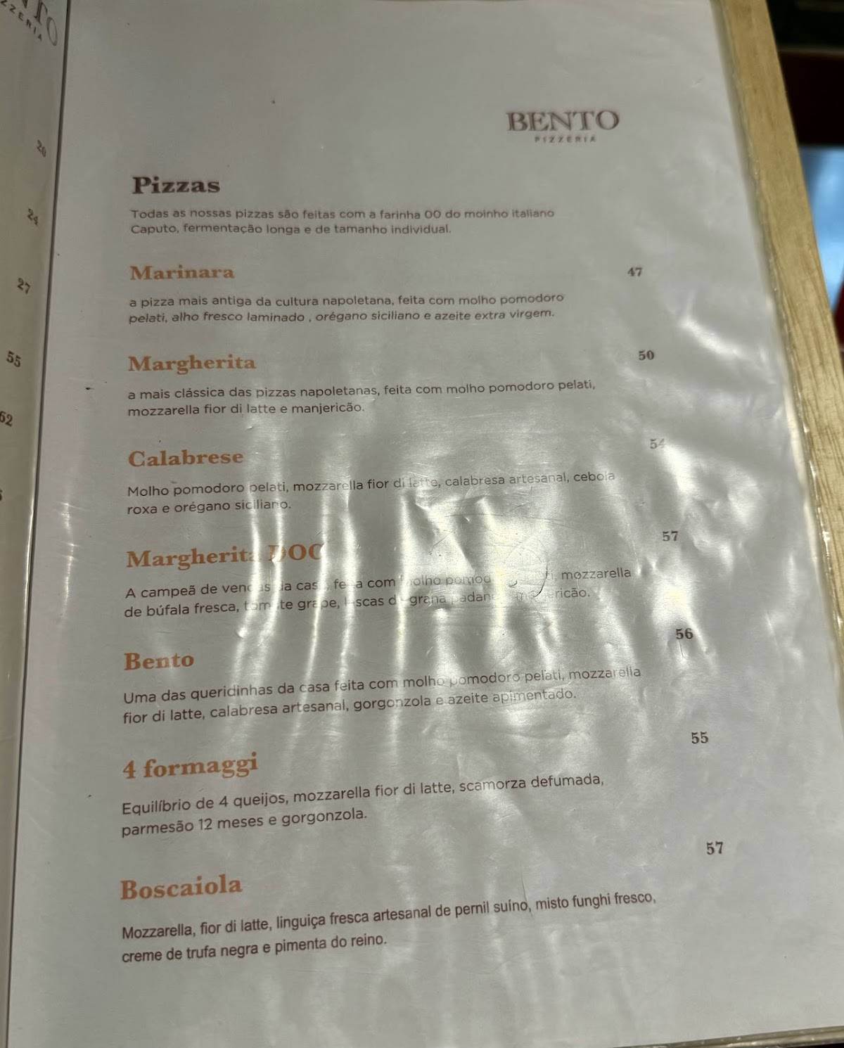Bento Pizzeria Napoletana cardápio