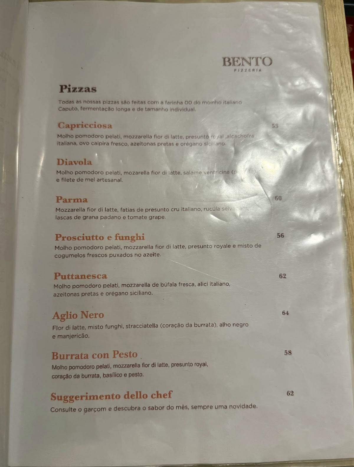 Bento Pizzeria Napoletana cardápio