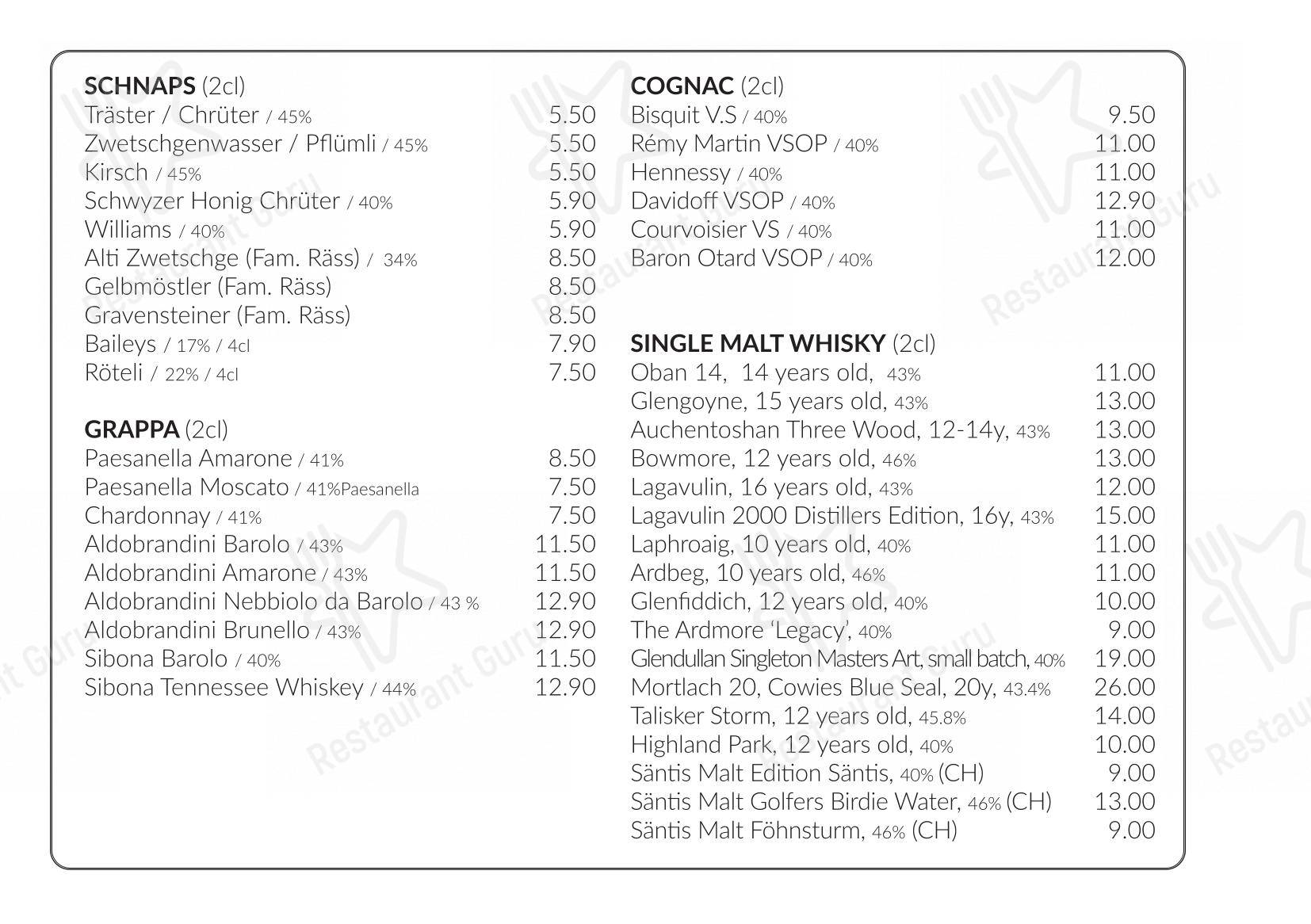 Menu bar per Berggasthaus Eggberge in Altdorf