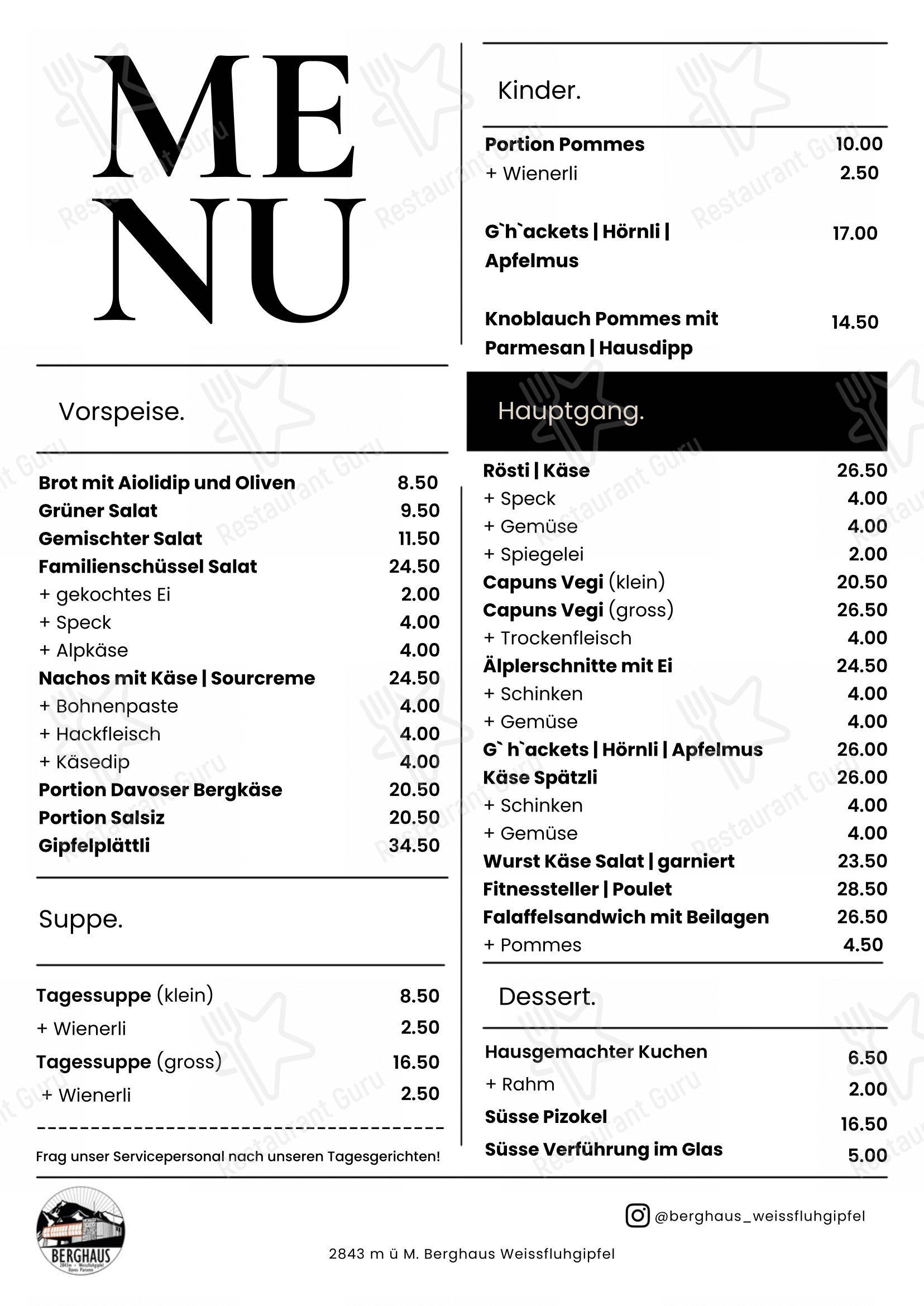 Menu per Berghaus Weissfluhgipfel in Davos