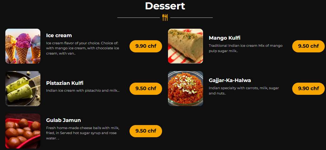 Menu di India4U Bern – Authentic Indian Restaurant & Curry House. 