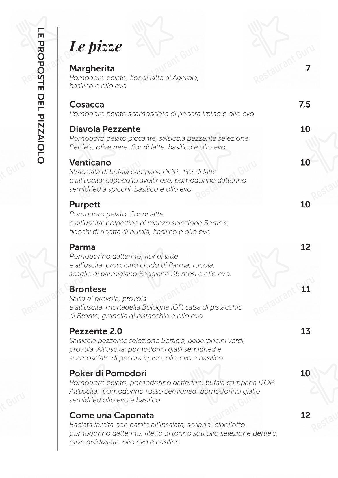 Bertie's Bistrot in Nola - 菜单