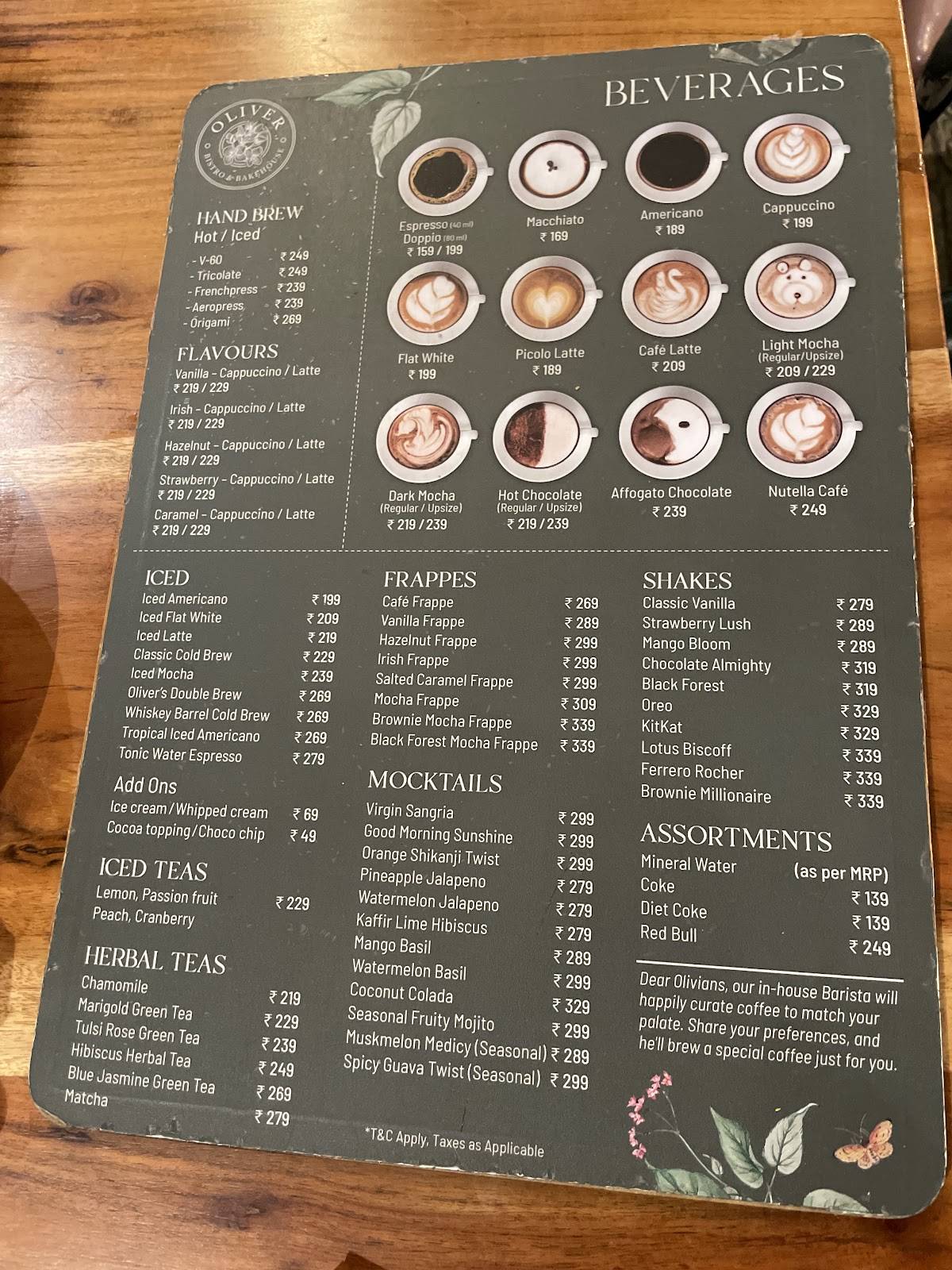 Oliver Bistro & Bakehouse menu