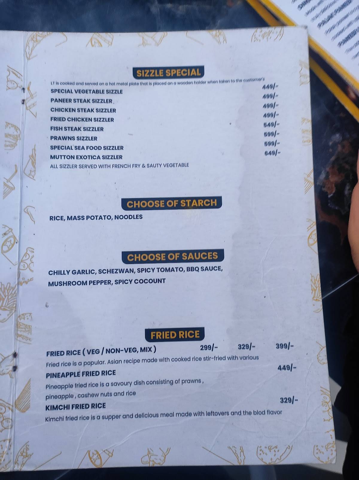 EMBASSY CLUB & SKY LOUNGE menu