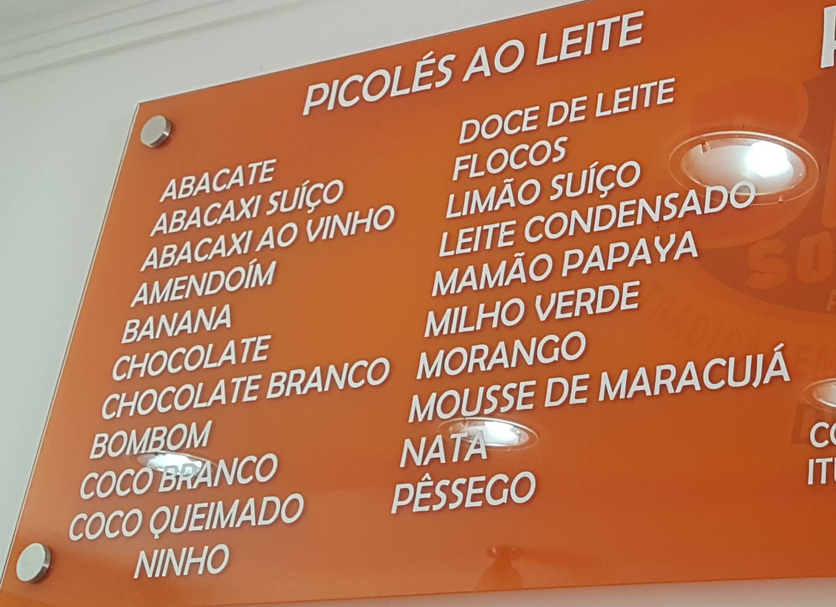 Menu at Bid's Sorvetes, Piracicaba