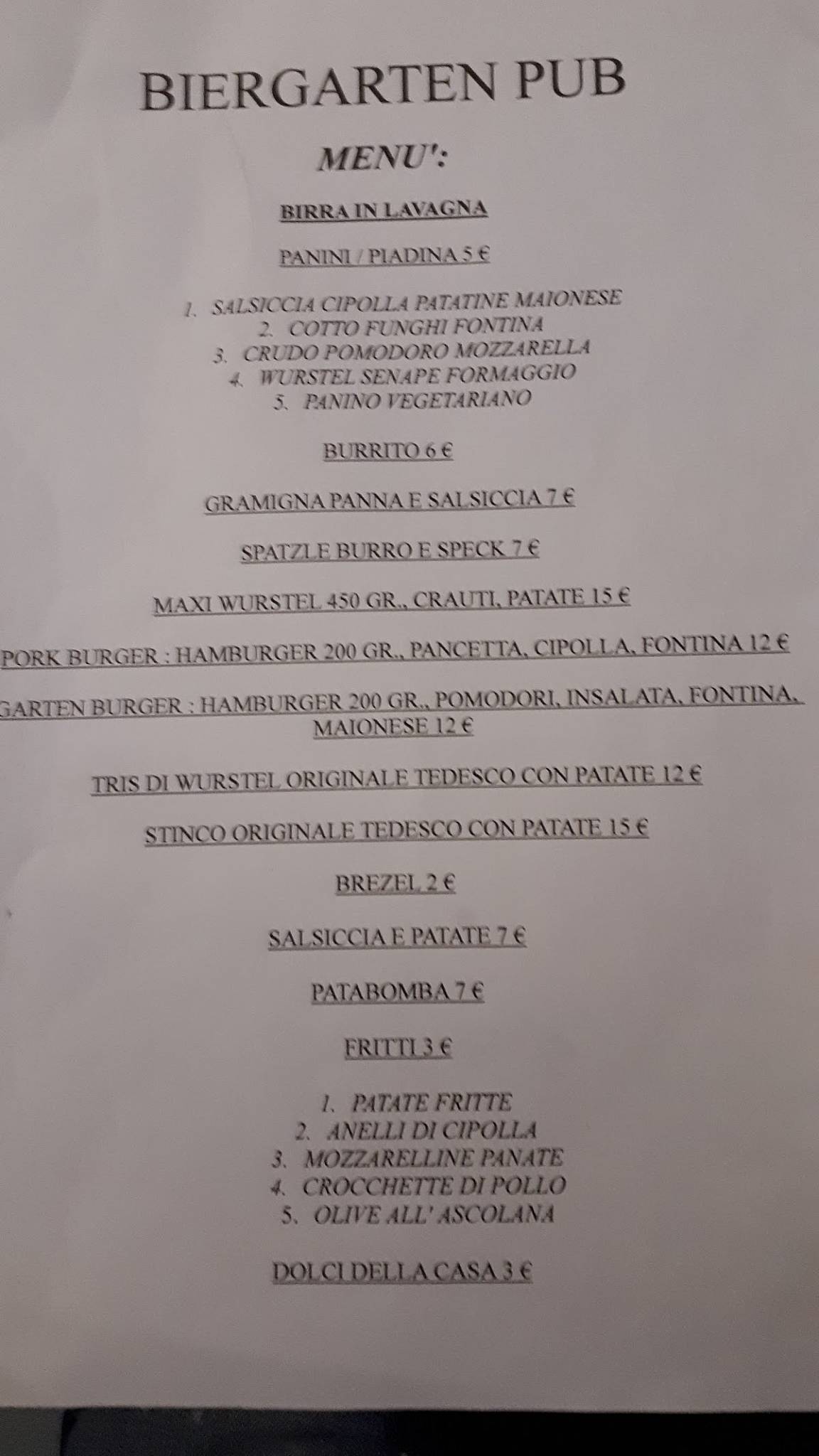 Menu di BierGarten Bar 