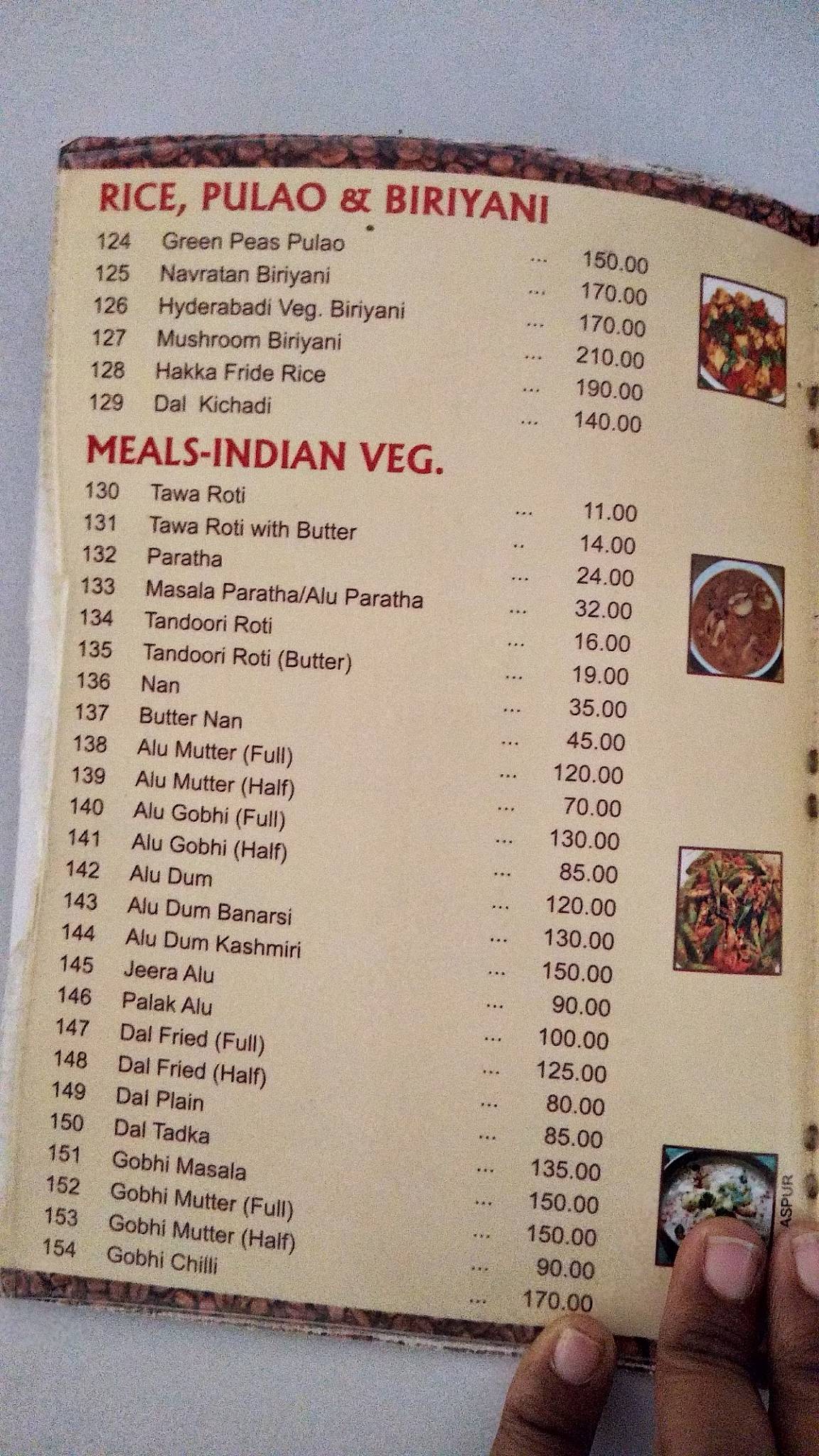 Menu at Indian Coffee House, Bilaspur, Telephone Exchange Or Old Shiva