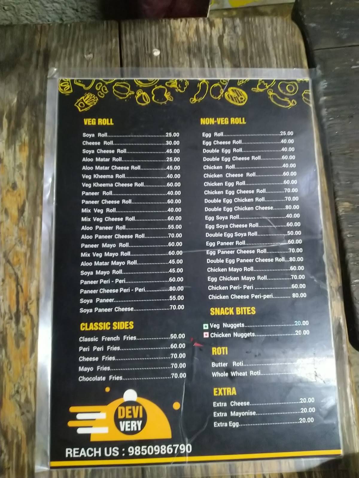 Bingo rolls menu