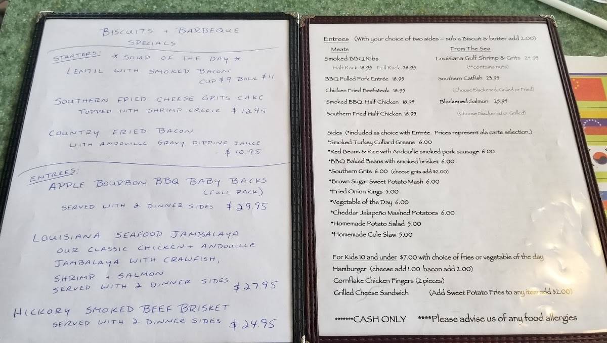 Menu at Biscuits & Barbeque, Mineola