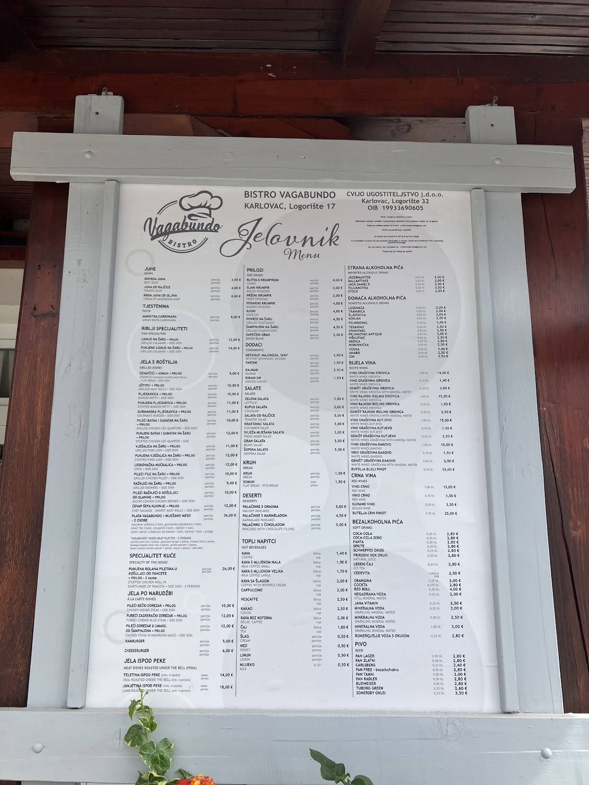Menu di Bistro Vagabundo 