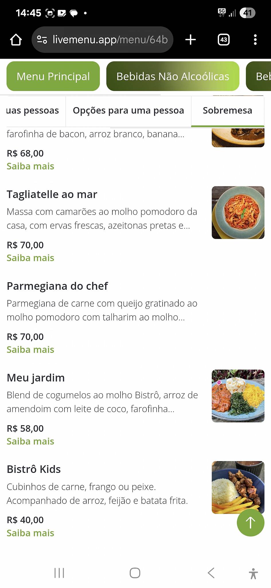 Bistrô do Mato cardápio