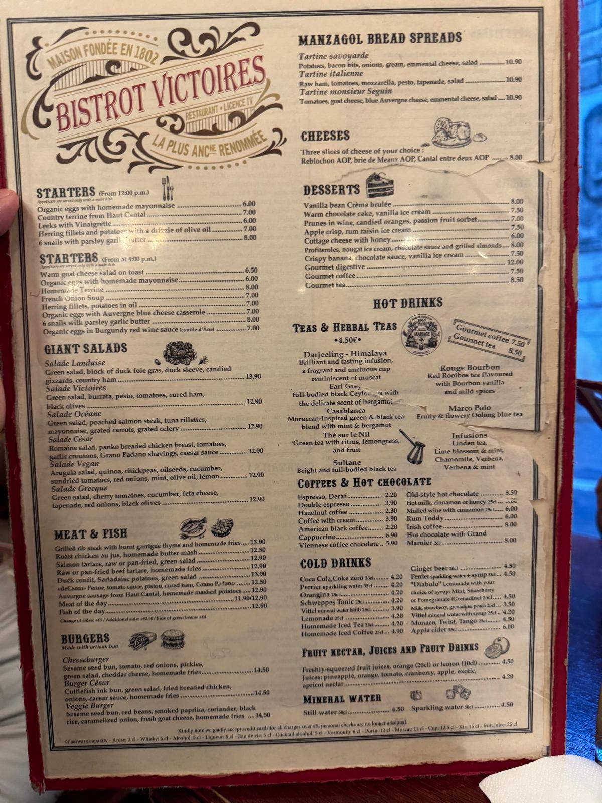 Menu de Bistrot Victoires
