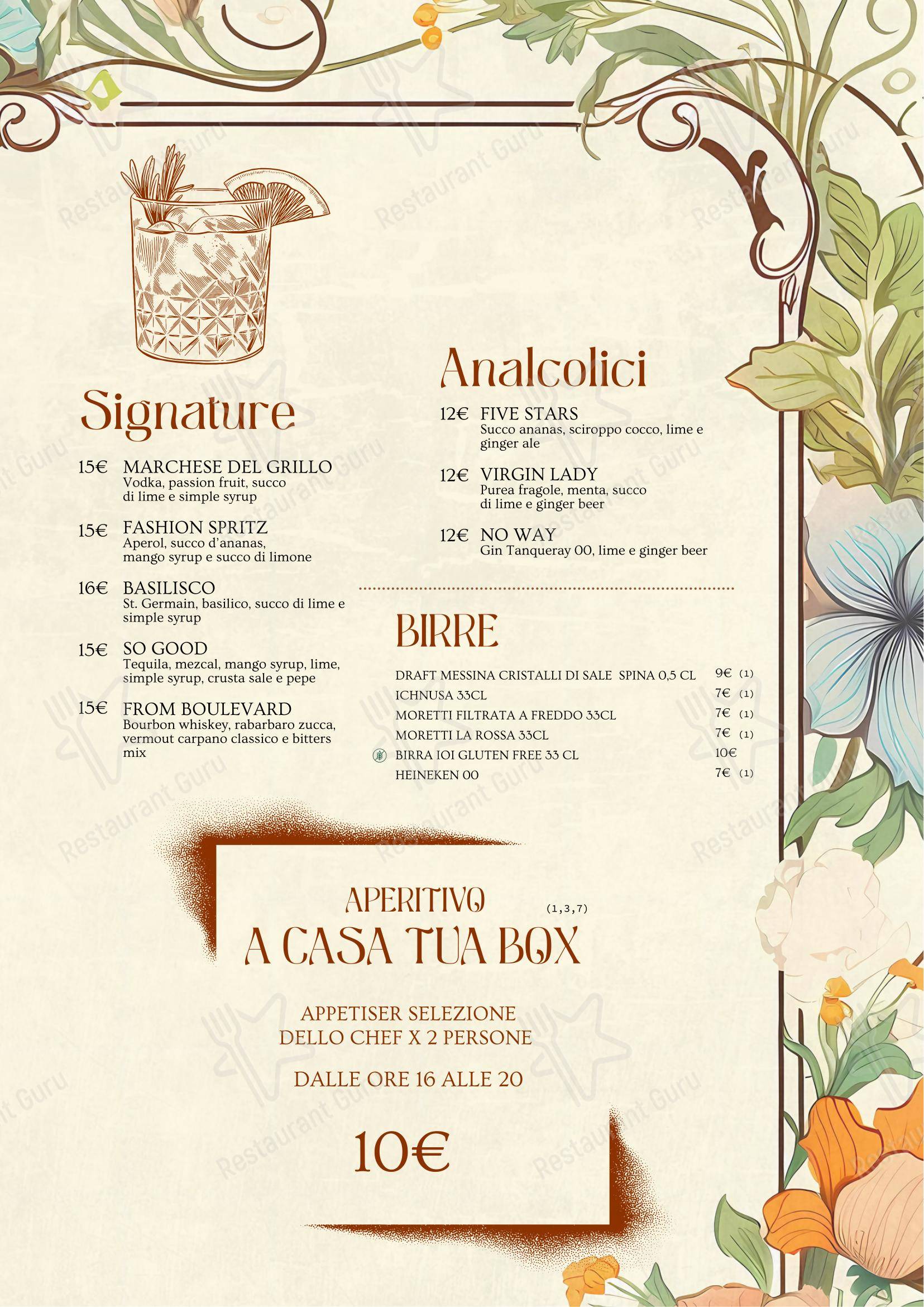 A Casa Tua in Roma - Menu