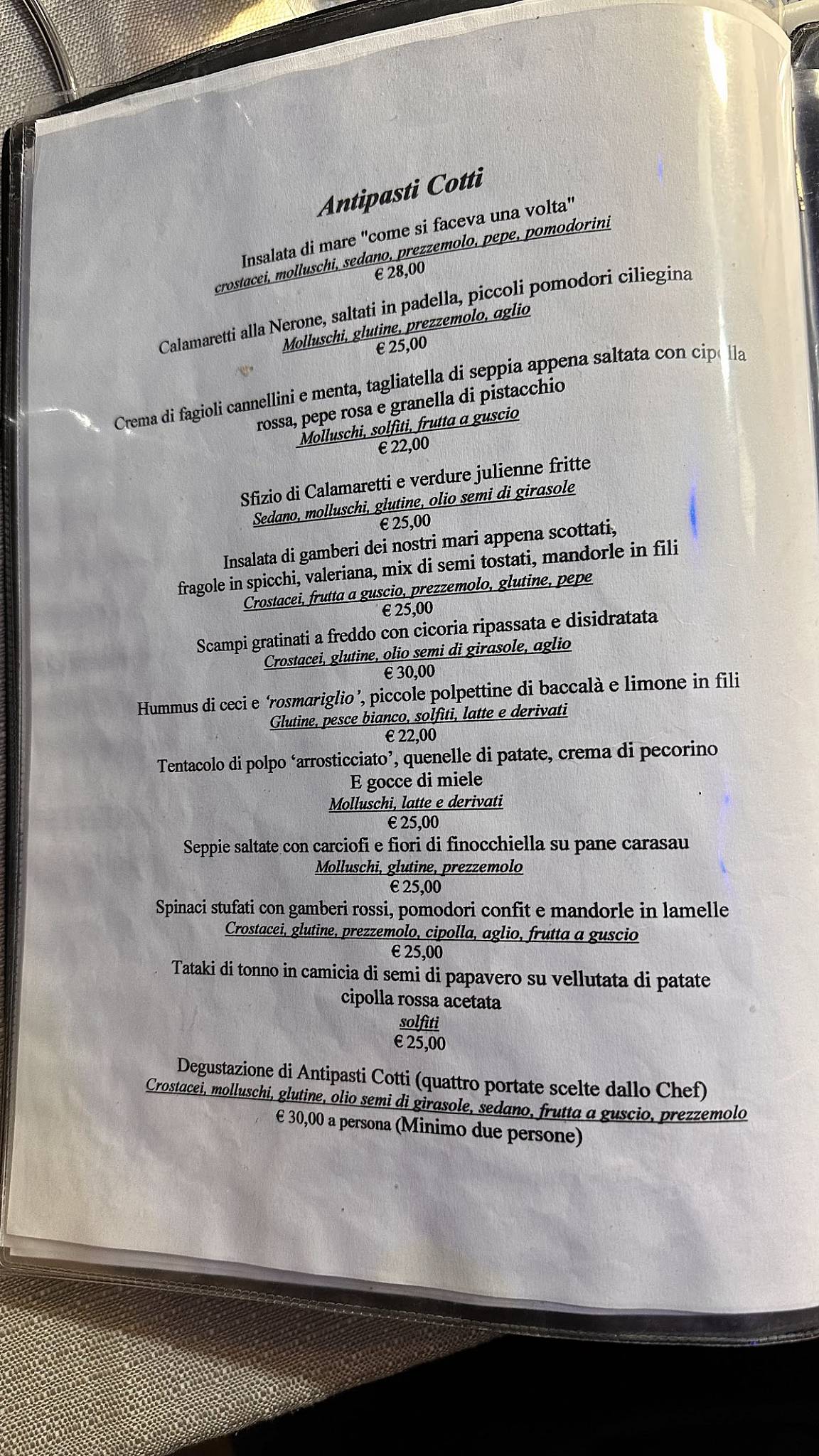 Menu di Bistrot del Mare 