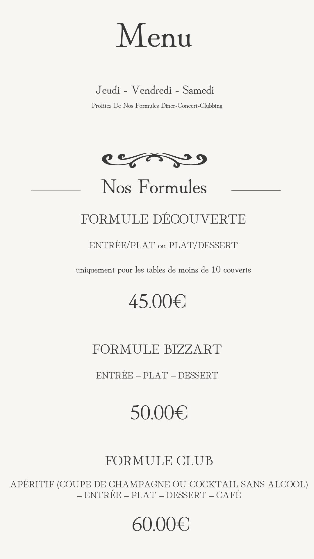 Menu de Bizz'art