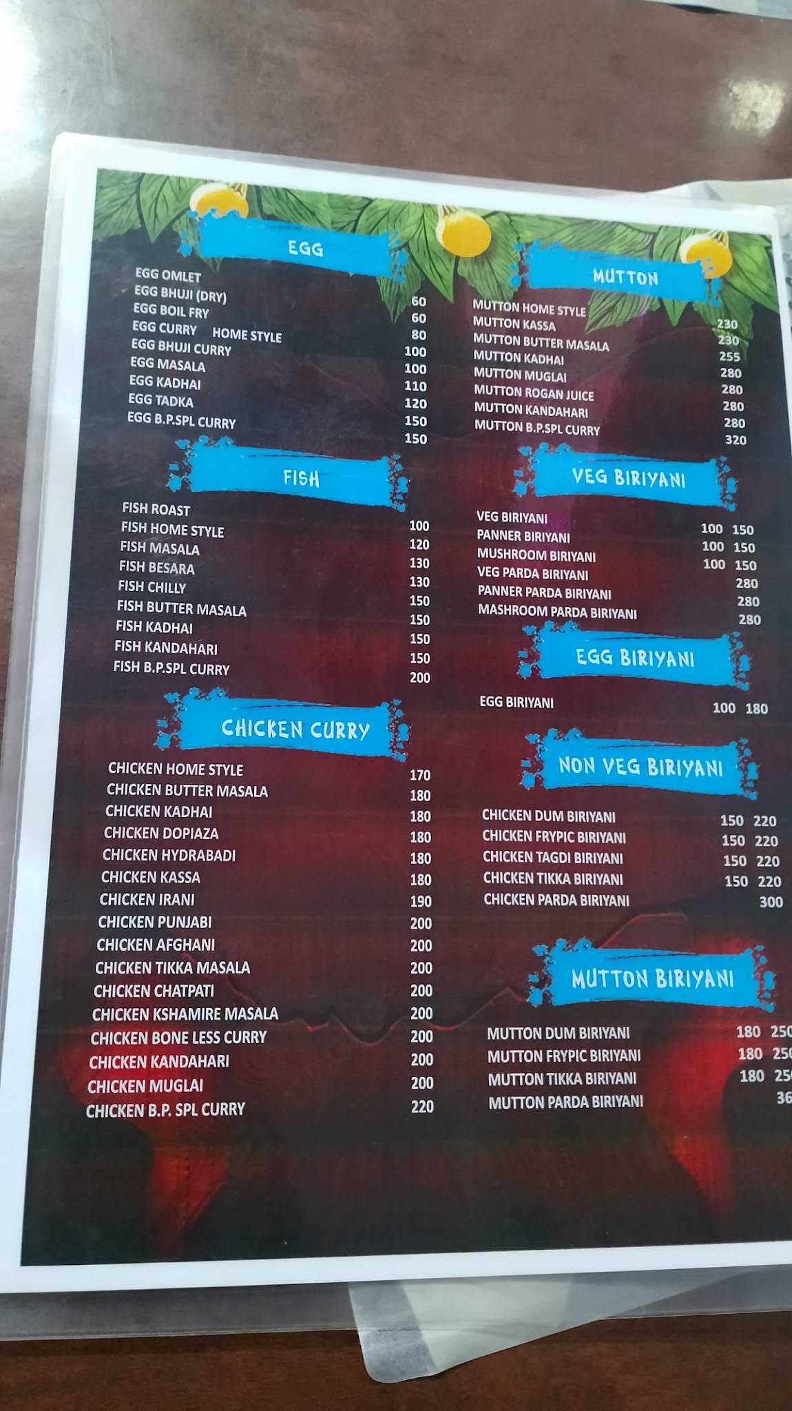 Black Pepper Restaurant menu