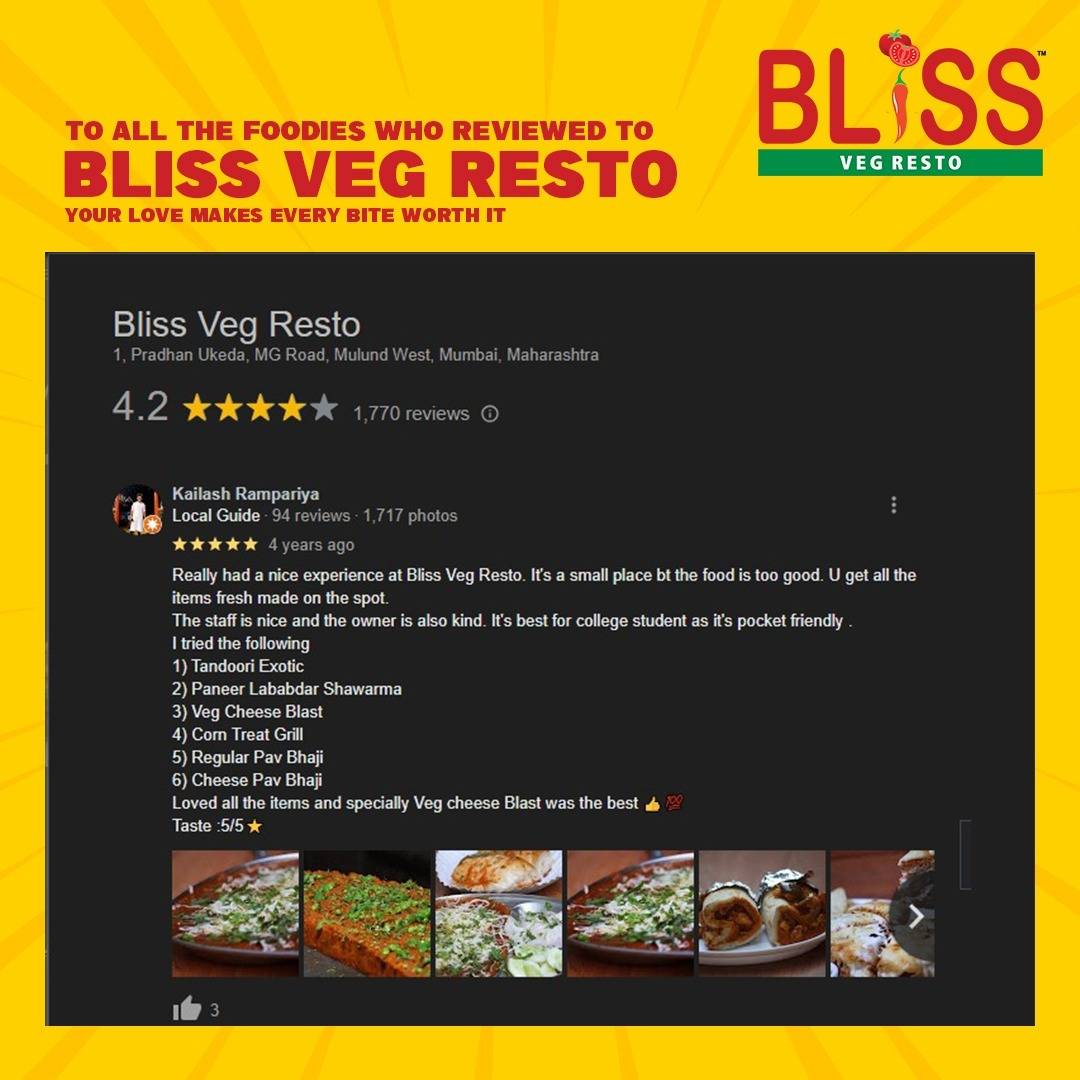 Bliss Veg Resto menu