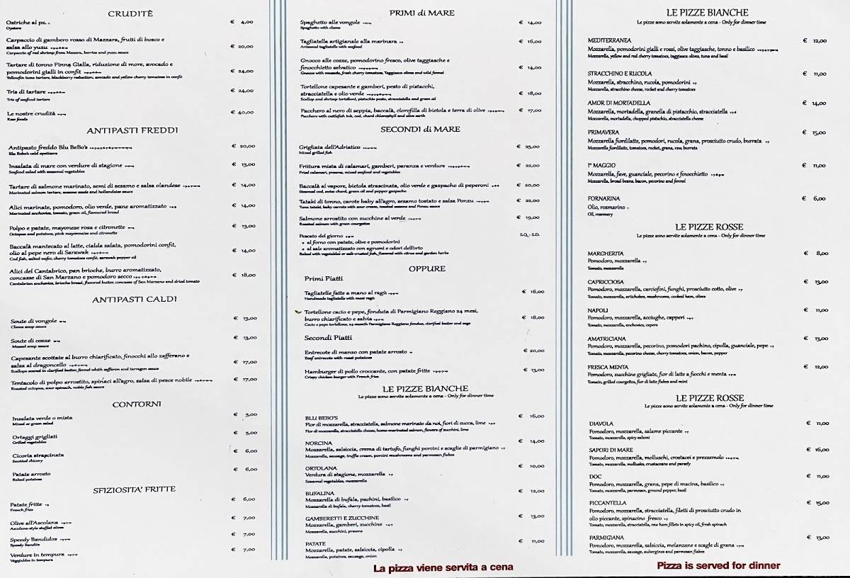 Menu di Blu Bebo's Ristorante 