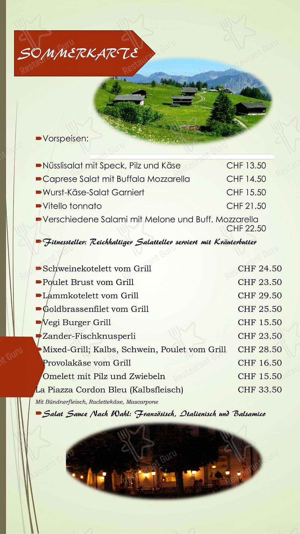 Menu di La Piazza - Bar Grill Menu