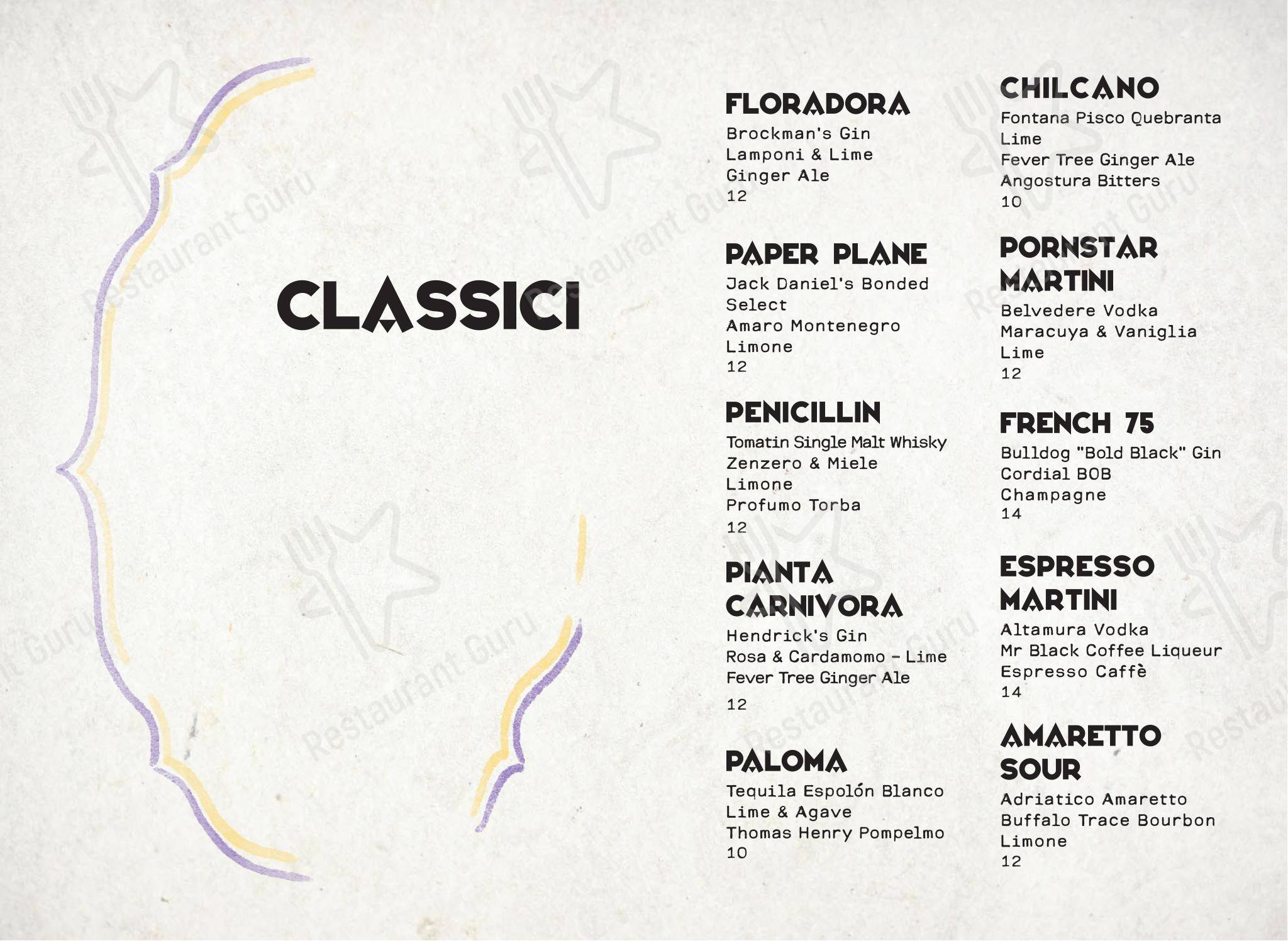 Bob Milano in Milano - Menu