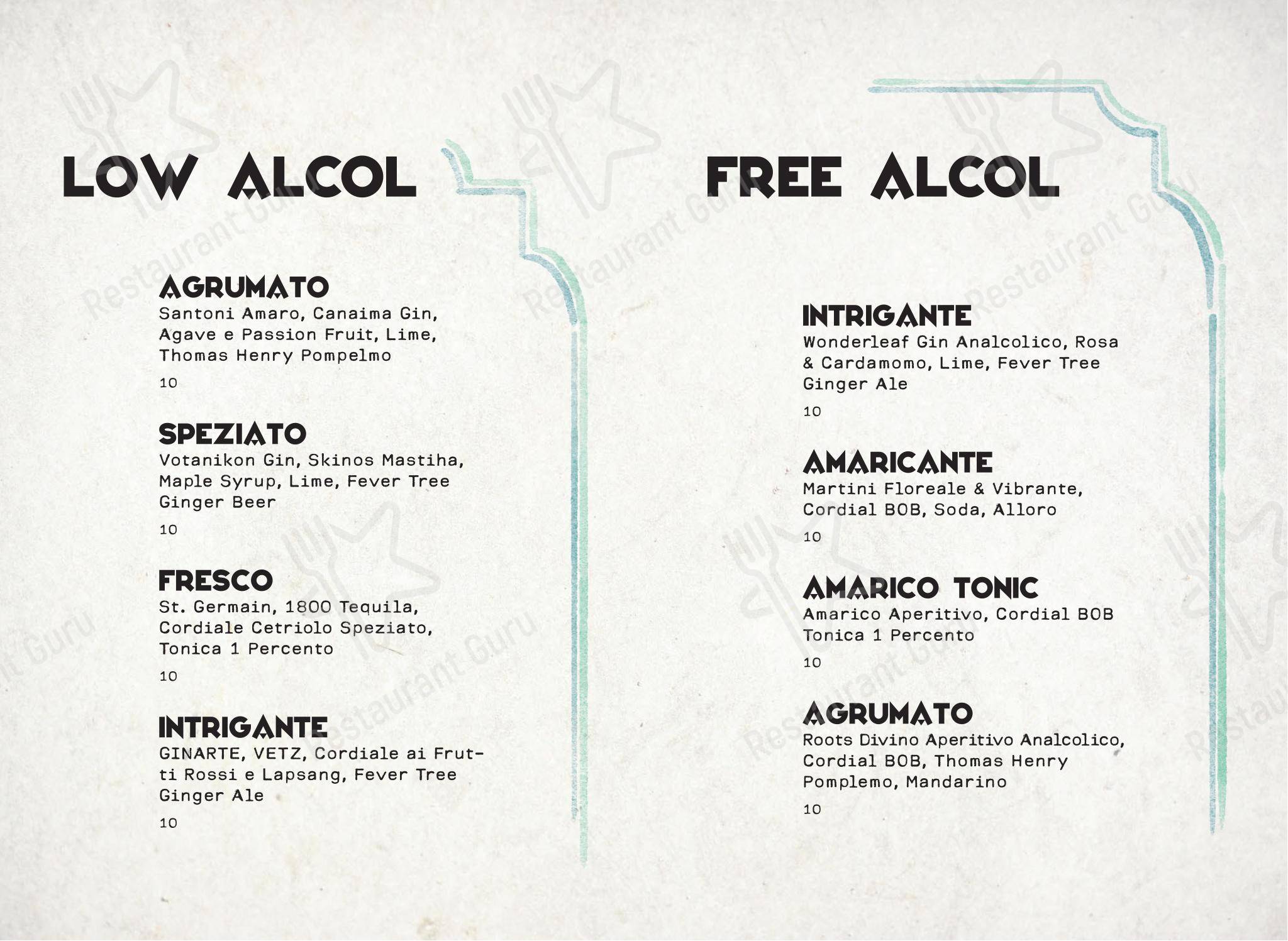 Bob Milano in Milano - Menu