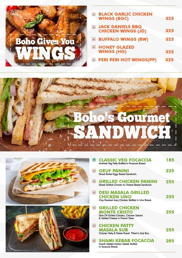 Boho The Sky Café - Garia menu