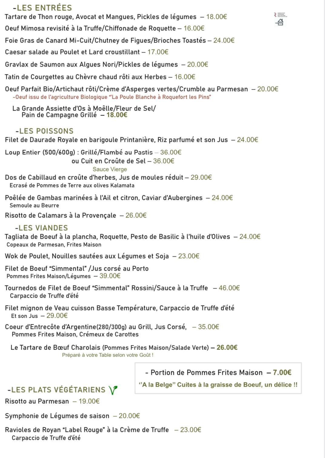 Menu de Restaurant le Bois doré