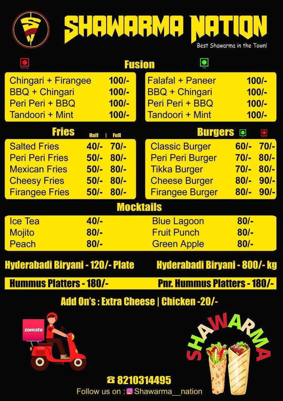SHAWARMA NATION menu