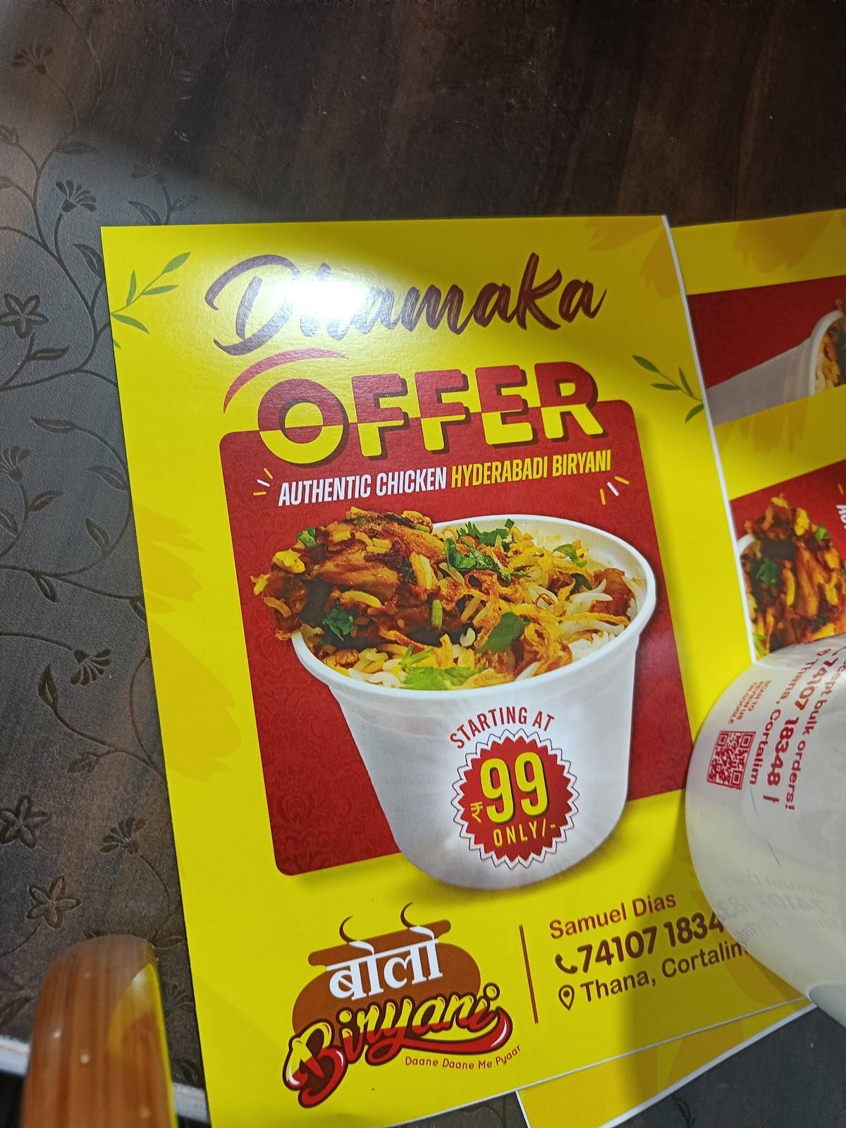 Bollo Biryani menu