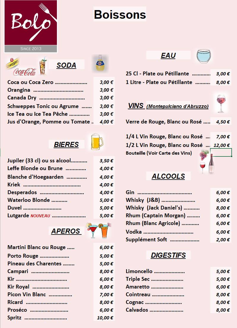 Menu de Bolo