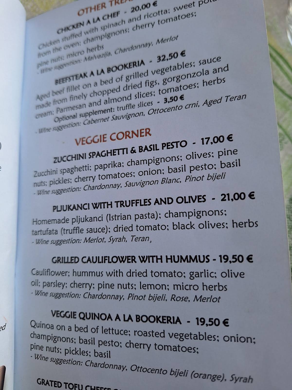 Menu di Bookeria 