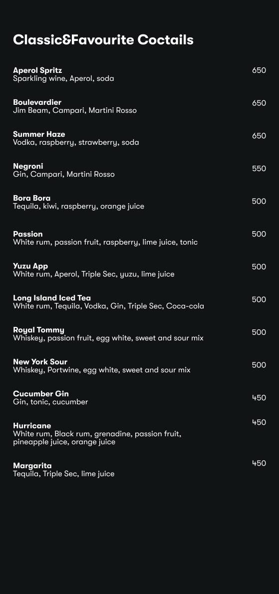 Bora Bora Life menu