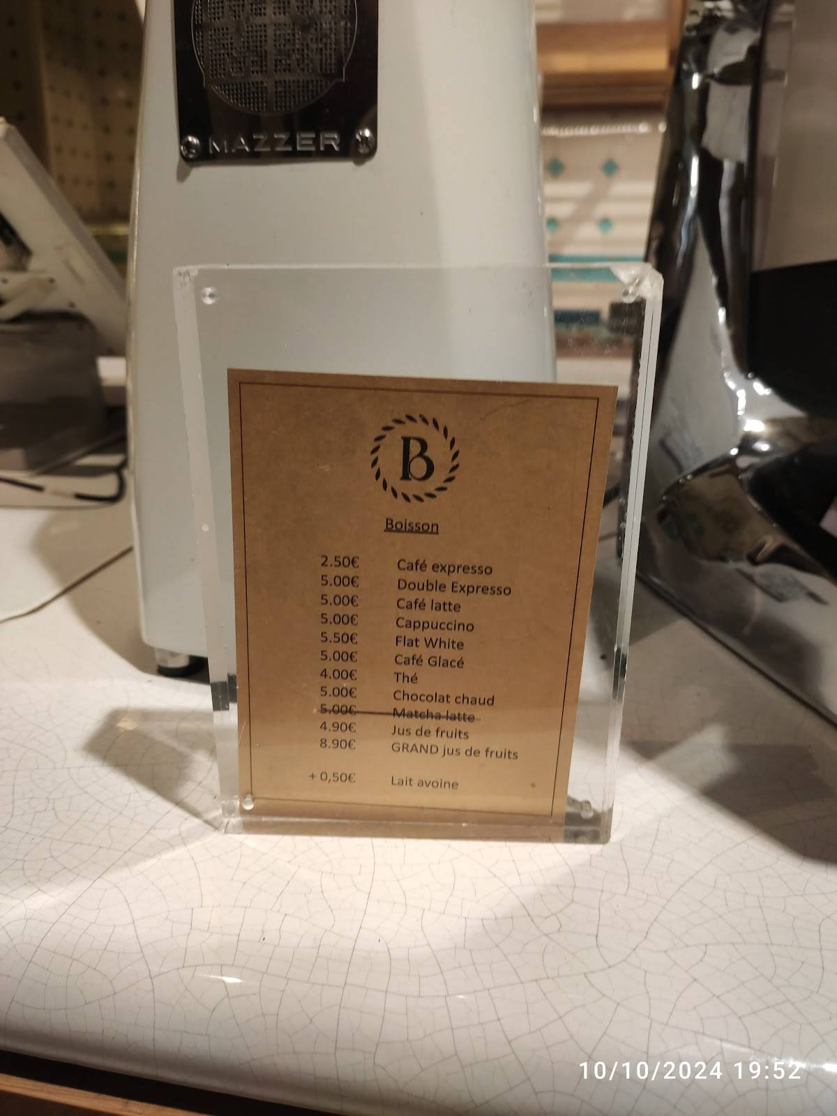 Menu de Boris - Boulangerie