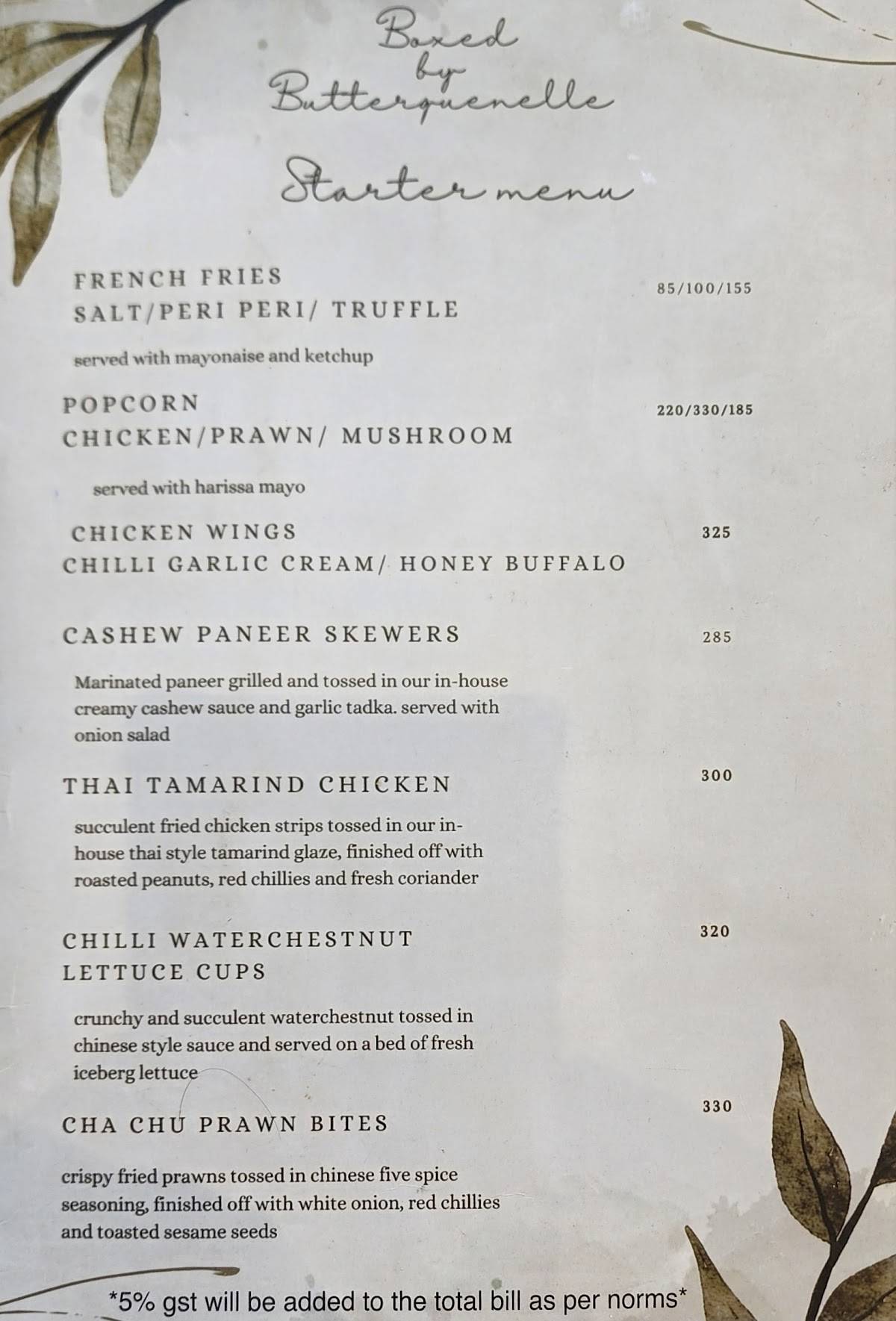 Menu at Boxed by Butterquenelle, Coimbatore