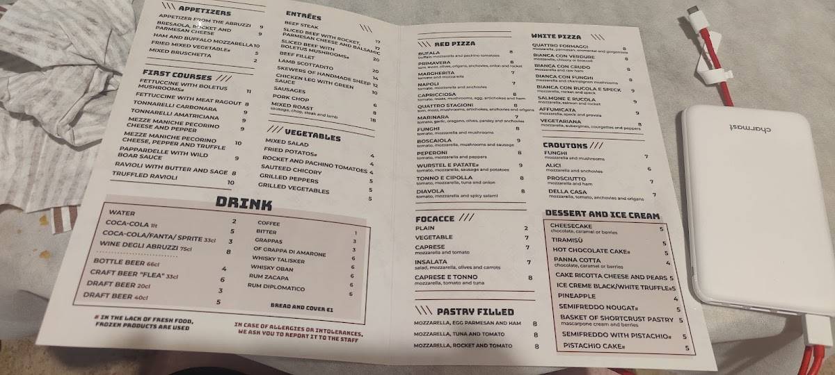Menu di Ristorante Pizzeria degli Abruzzi 
