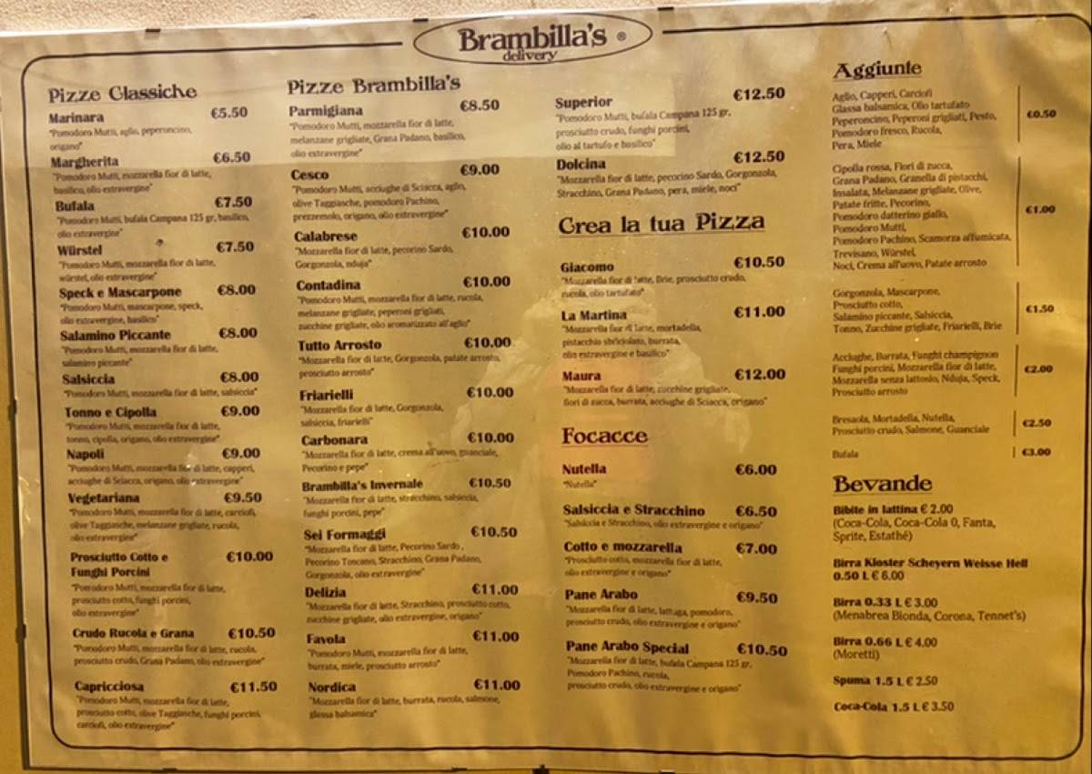 Menu di Brambilla's Delivery 