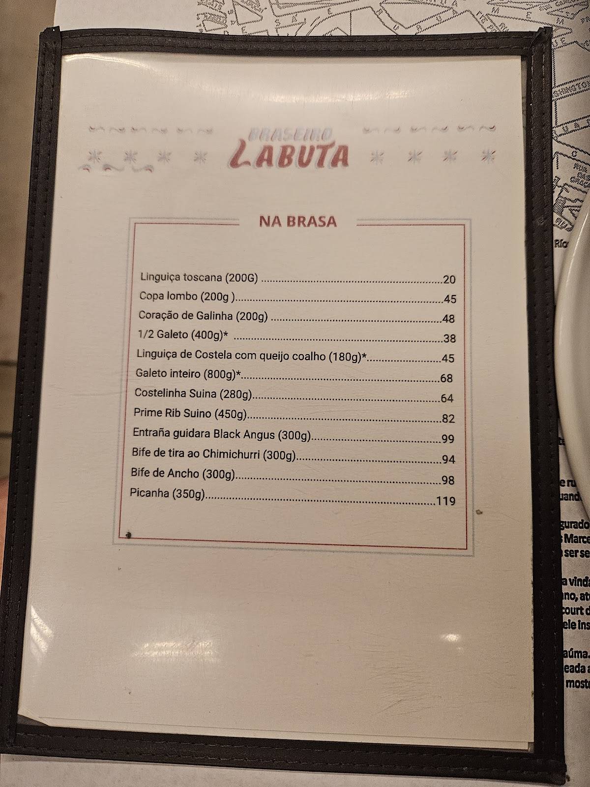 Braseiro Labuta cardápio