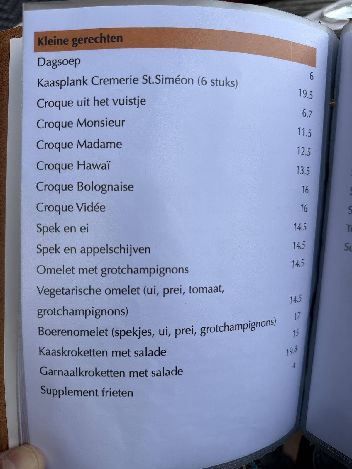 Menu de Brasserie De Waterburcht