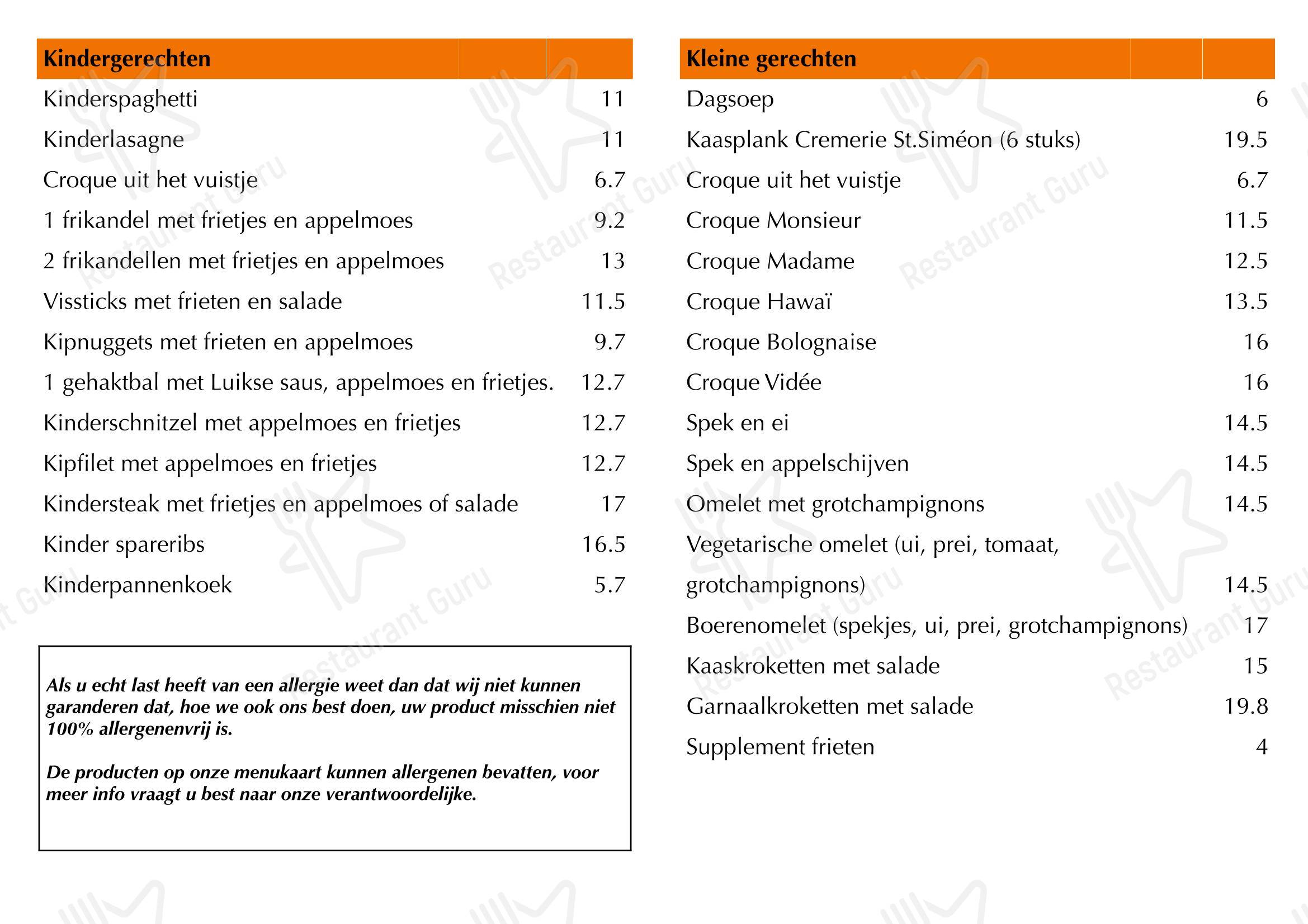 Brasserie De Waterburcht dans Riemst - Menu
