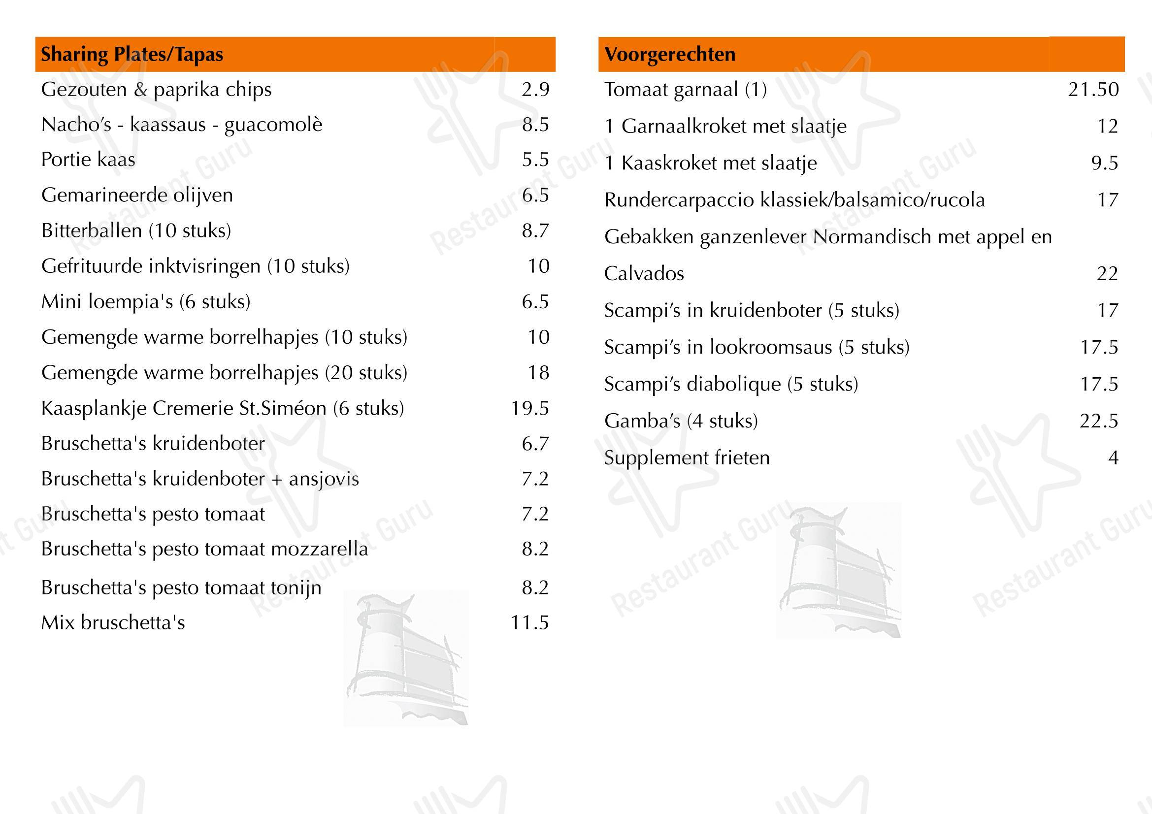Menu pour Brasserie De Waterburcht dans Riemst