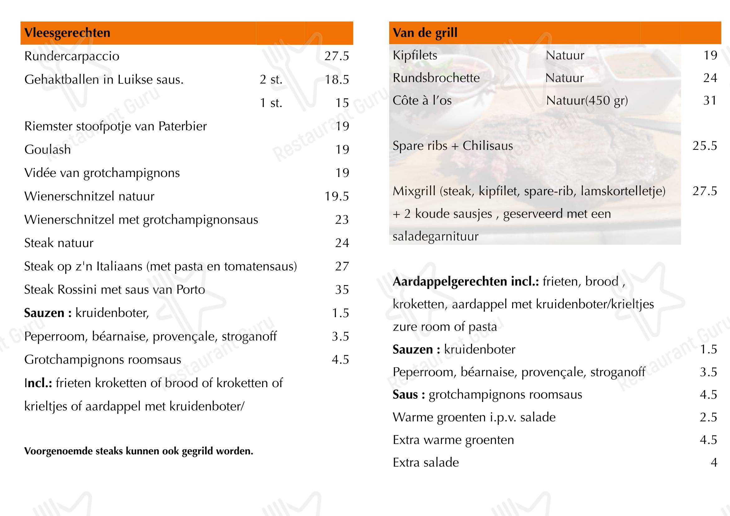 Menu pour Brasserie De Waterburcht - Menu