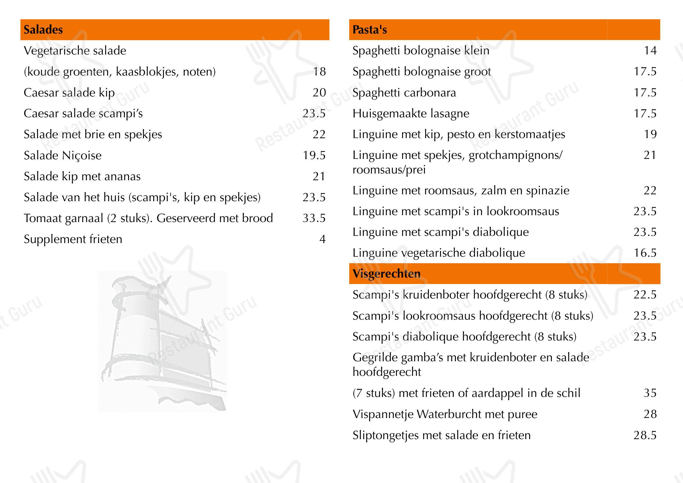 Menu pour Brasserie De Waterburcht dans Riemst