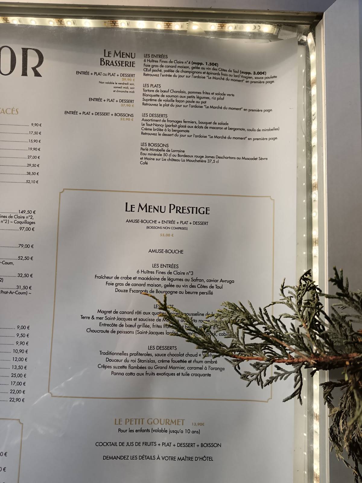 Menu de Brasserie L'Excelsior