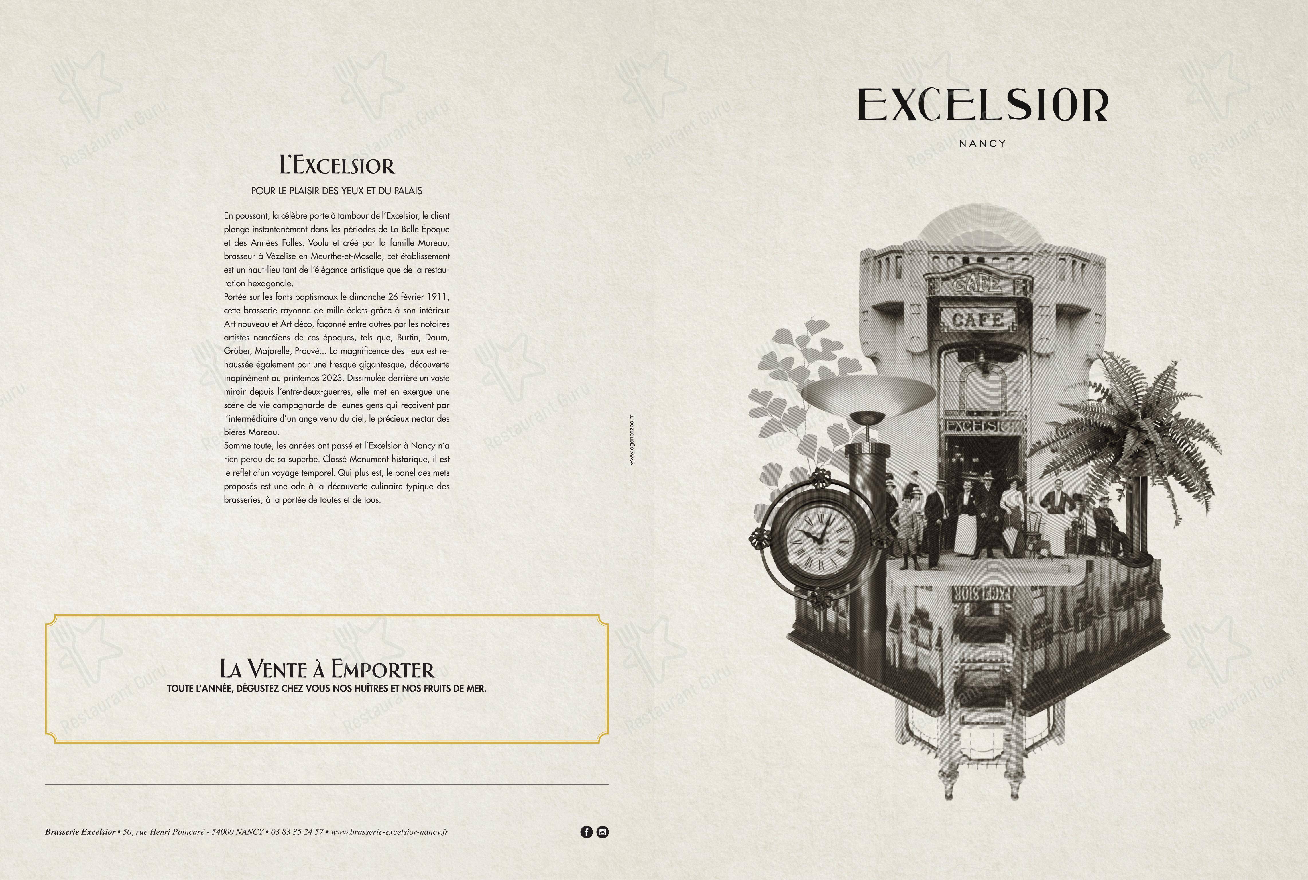Menu pour Brasserie L'Excelsior - Menu